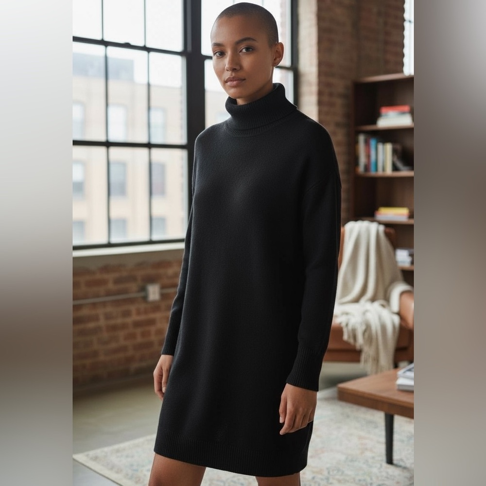 JOE FRESH 100% Merino Wool Black Turtleneck Sweater Dress Women’s Size XS